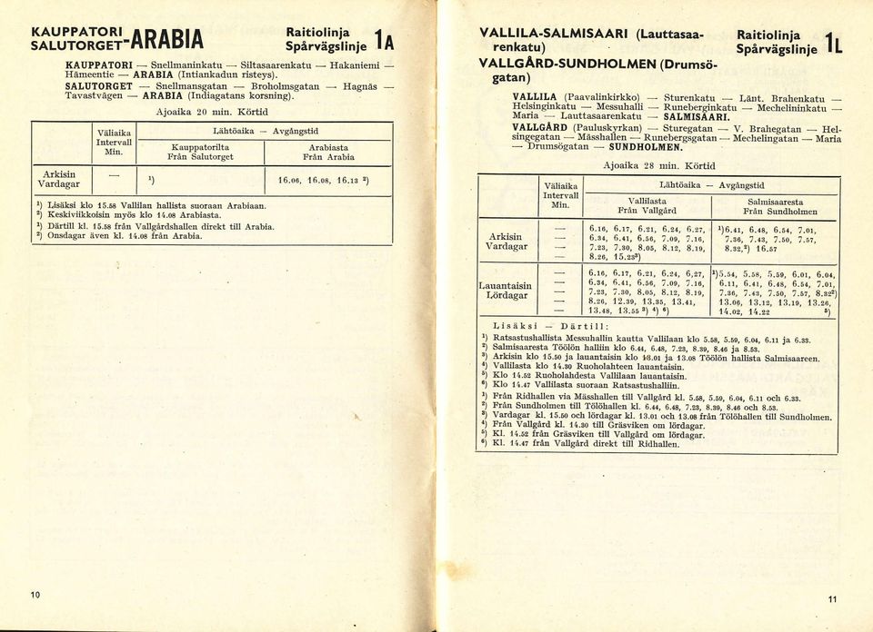 biasta Frål1 Ärabia 16.06, 16.08, t 6.18 2) VALLILASALMISAARI (Lauttasaa. renkatu) vallgard.sundholmen (Drumsö. gatan) Raitiolinia 1 spårvagsi:n;e I L VALLILA {PaavalinkirLko) Sturen}atu I,äut.