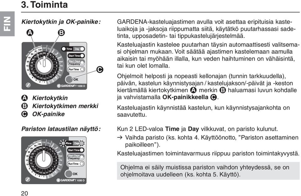 Voit säätää ajastimen kastelemaan aamulla aikaisin tai myöhään illalla, kun veden haihtuminen on vähäisintä, tai kun olet lomalla.