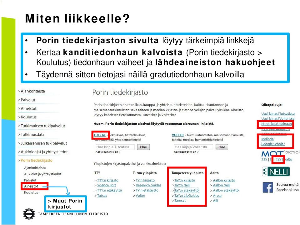 kanditiedonhaun kalvoista (Porin tiedekirjasto > Koulutus)