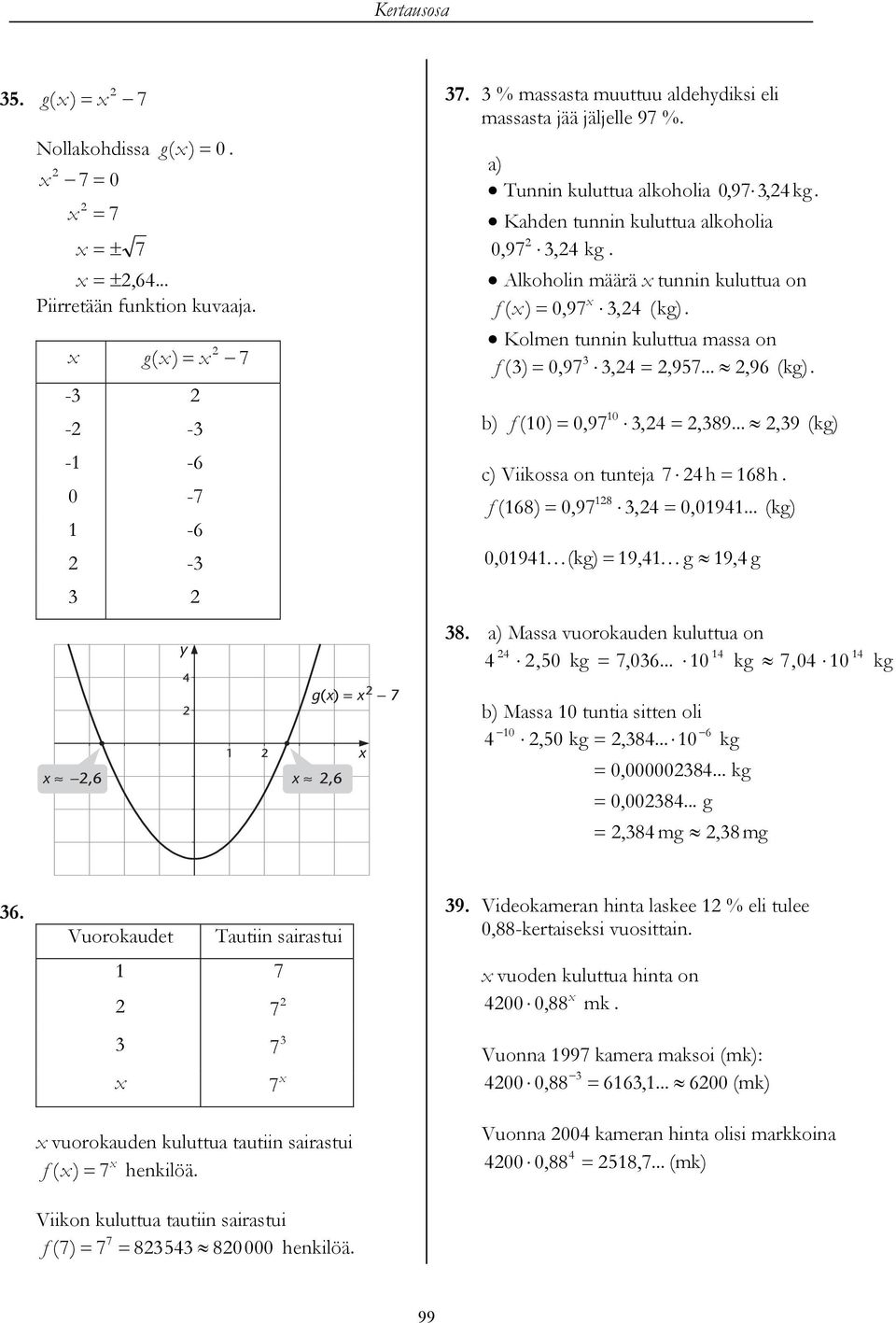 f () 0,9, 0,09... (g) 0,09 (g) 9, g 9, g. a) Massa vuoroauden uluttua on,0 g,0... 0 g,0 0 Massa 0 tuntia sitten oli 0,0 g,... 0 0,00000... g 0,00... g g, mg, mg g.