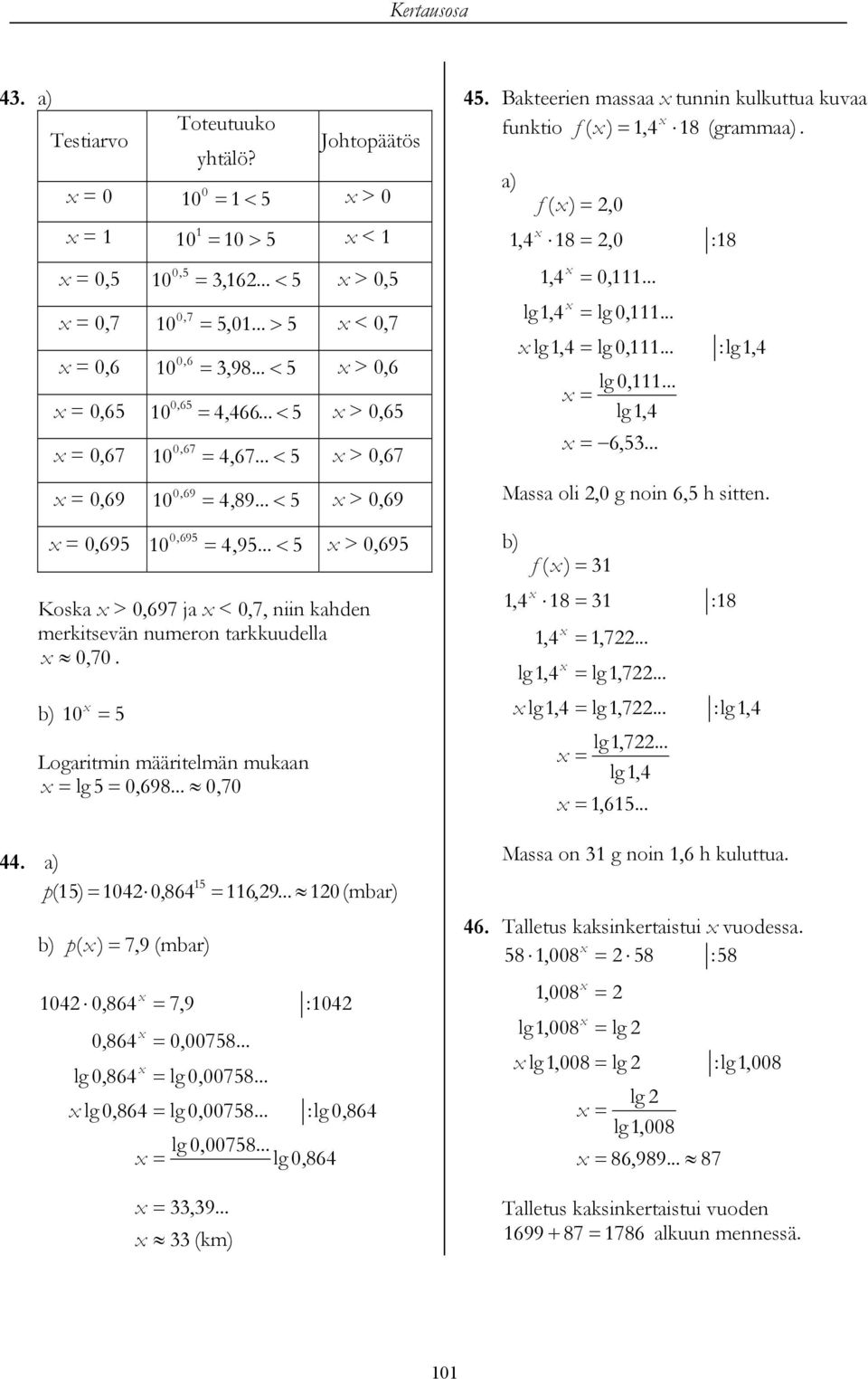 .. < > 0,9 Kosa > 0,9 ja < 0,, niin ahden meritsevän numeron taruudella 0,0. 0 Logaritmin määritelmän muaan lg 0,9... 0,0, f ( ), lg,,... lg,... lg, lg,... lg,... lg,,... : :lg,.