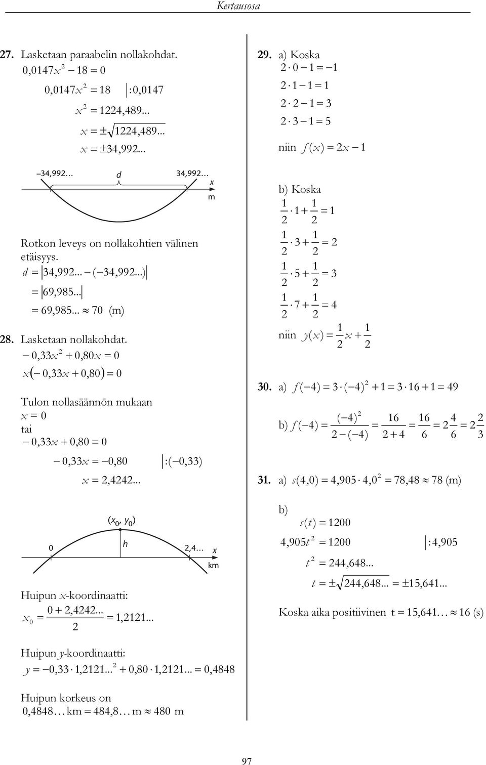 0, 0,0 0 ( 0, 0,0) 0 Tulon nollasäännön muaan 0 tai 0, 0,0 0 0, 0,0,... Huipun -oordinaatti: 0,... 0,... :( 0,) Kosa niin y ( ) 0.