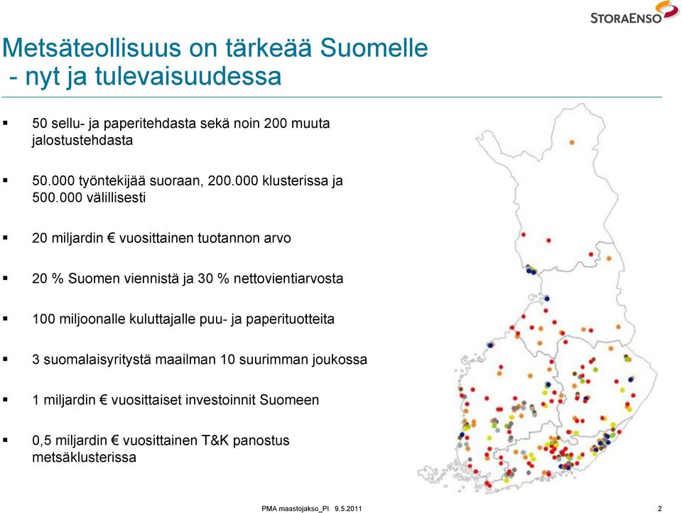 000 välillisesti 20 miljardin vuosittainen tuotannon arvo 20 % Suomen viennistä ja 30 % nettovientiarvosta 100 miljoonalle