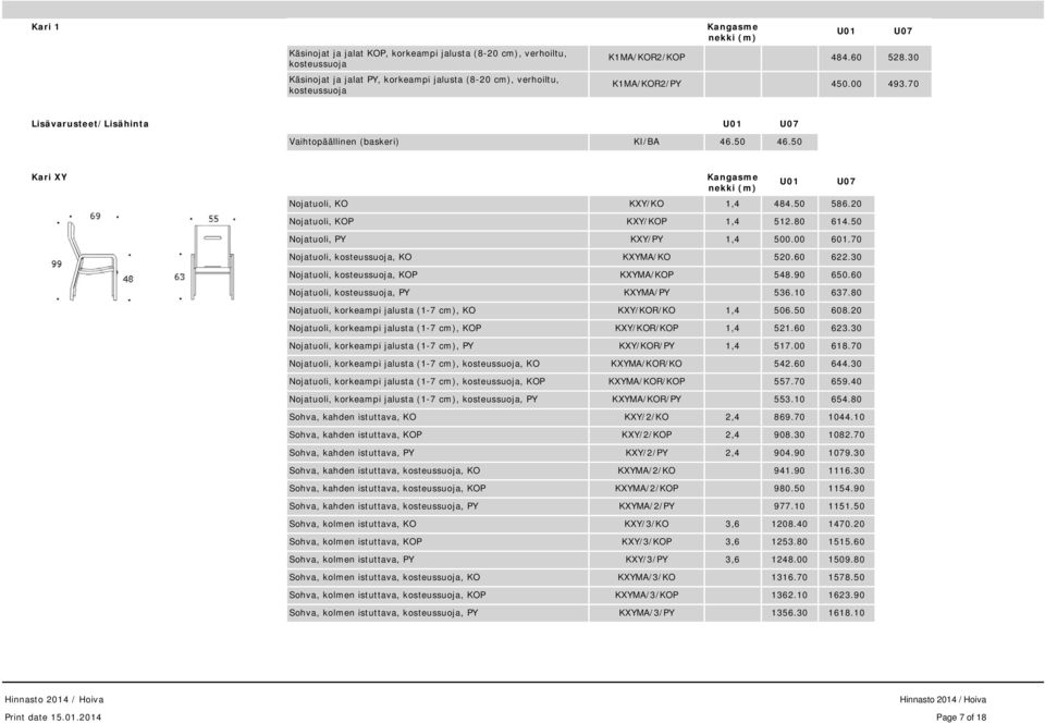 50 Kari XY Nojatuoli, KO KXY/KO 1,4 484.50 586.20 Nojatuoli, KOP KXY/KOP 1,4 512.80 614.50 Nojatuoli, PY KXY/PY 1,4 500.00 601.70 Nojatuoli, kosteussuoja, KO KXYMA/KO 520.60 622.