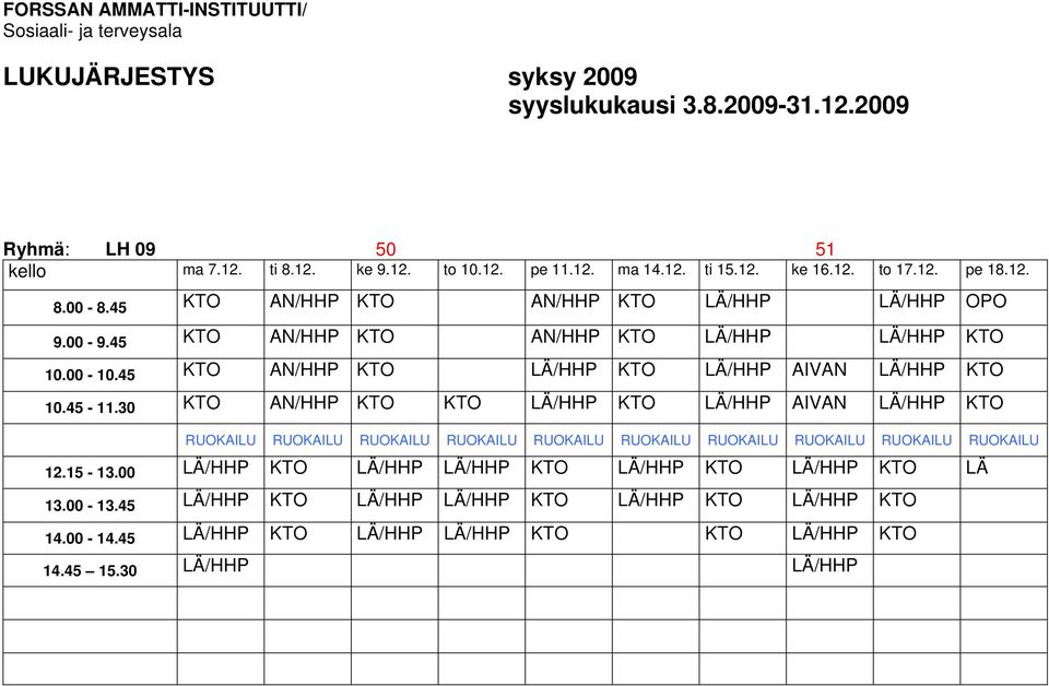 45 KTO AN/HHP KTO LÄ/HHP KTO LÄ/HHP AIVAN LÄ/HHP KTO 10.45-11.30 KTO AN/HHP KTO KTO LÄ/HHP KTO LÄ/HHP AIVAN LÄ/HHP KTO 12.15-13.