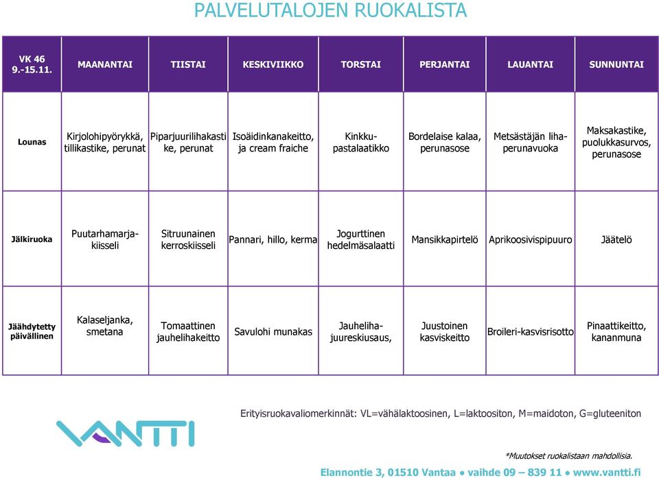 kalaa, Metsästäjän lihaperunavuoka Maksakastike, puolukkasurvos, Puutarhamarjakiisseli Sitruunainen kerroskiisseli Pannari,