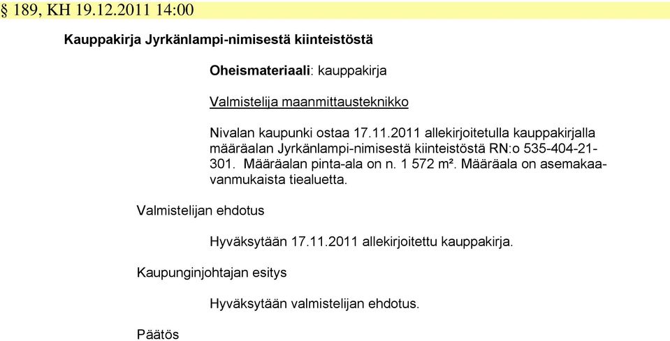 Valmistelija maanmittausteknikko Nivalan kaupunki ostaa 17.11.