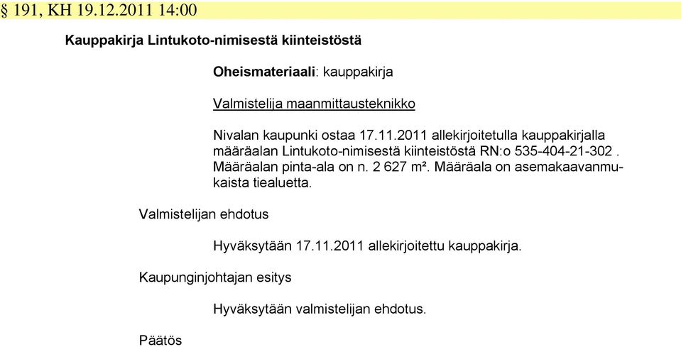 Valmistelija maanmittausteknikko Nivalan kaupunki ostaa 17.11.