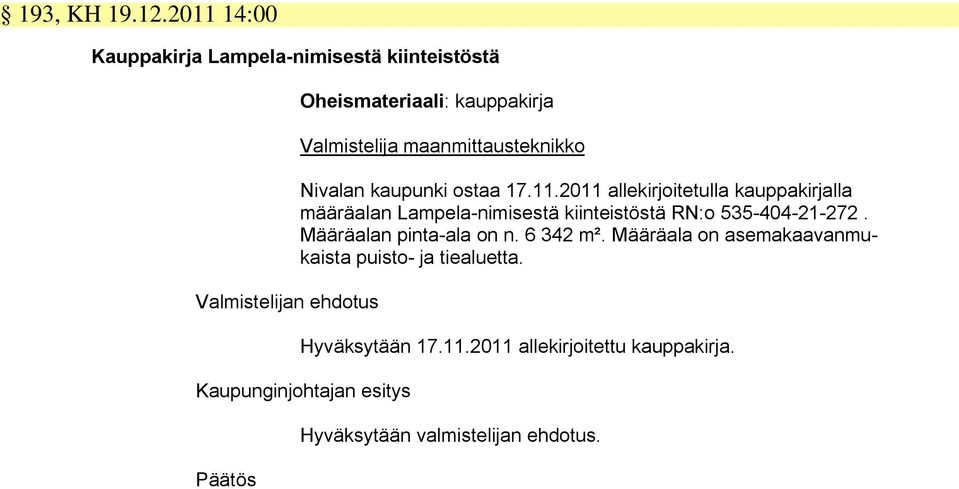 Valmistelija maanmittausteknikko Nivalan kaupunki ostaa 17.11.