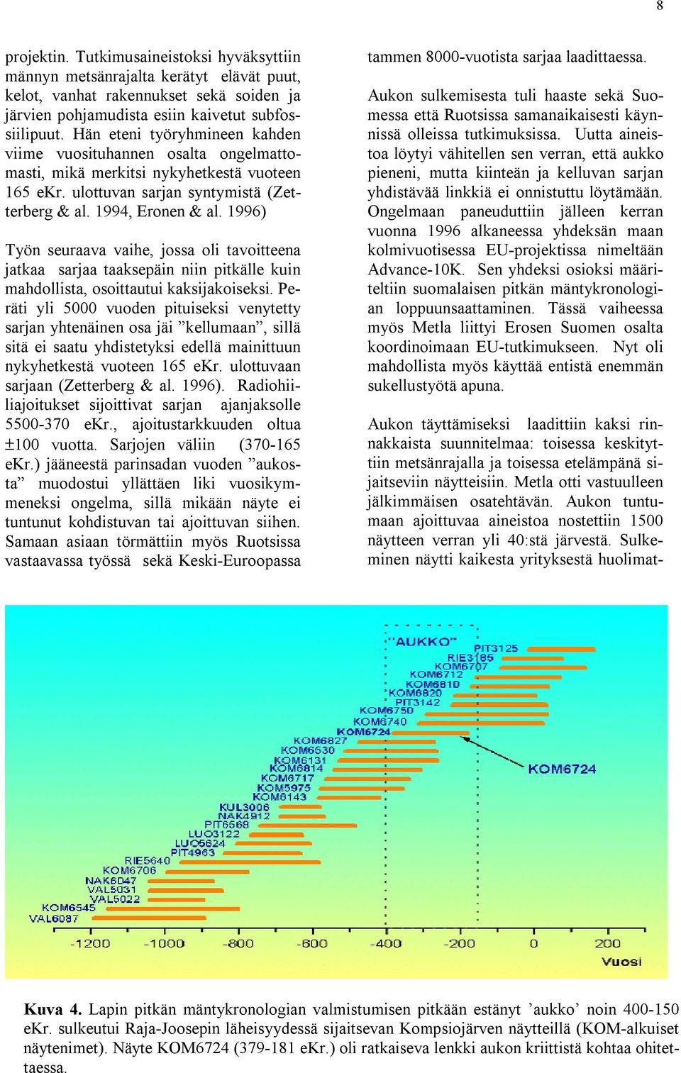 1996) Työn seuraava vaihe, jossa oli tavoitteena jatkaa sarjaa taaksepäin niin pitkälle kuin mahdollista, osoittautui kaksijakoiseksi.