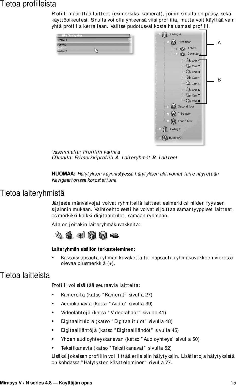 A B Vasemmalla: Profiilin valinta Oikealla: Esimerkkiprofiili A. Laiteryhmät B.