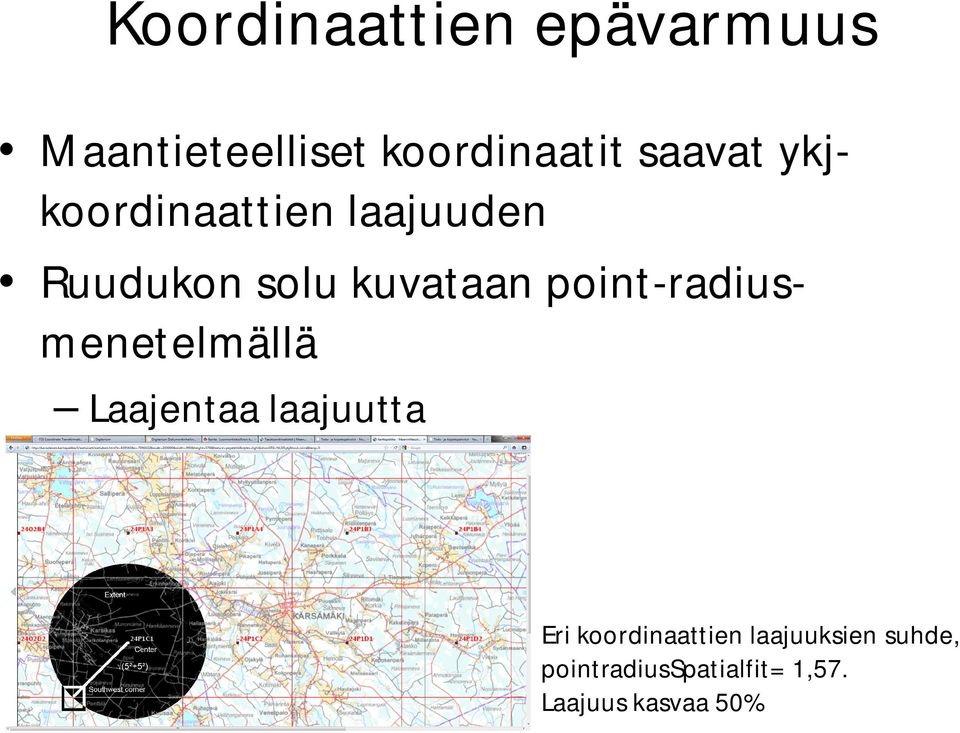 point-radiusmenetelmällä Laajentaa laajuutta Eri