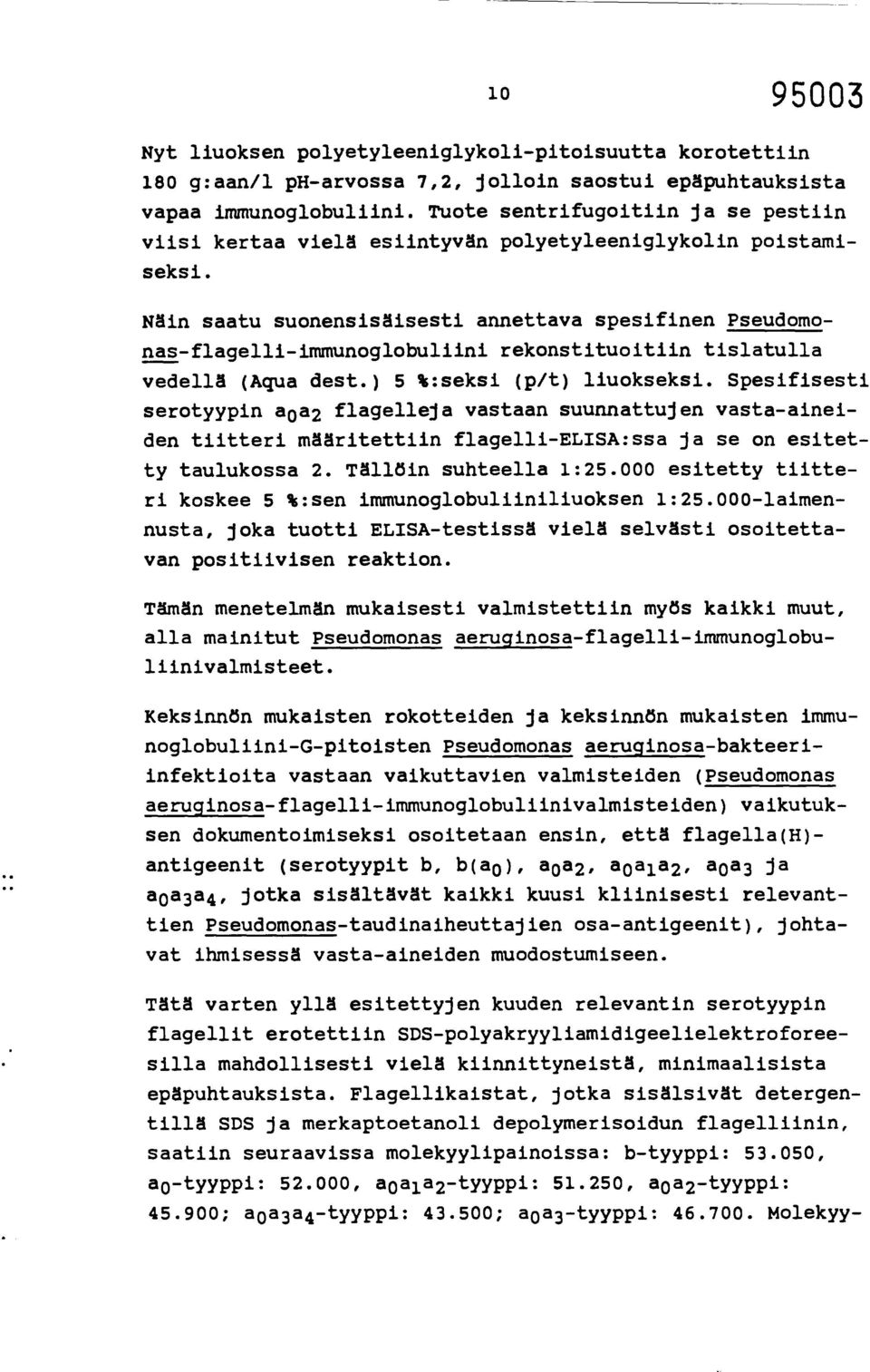 Näin saatu suonensisäisesti annettava spesifinen Pseudomonas-flagelli-immunoglobuliini rekonstituoitiin tislatulla vedellä (Aqua dest.) 5 %:seksi (p/t) liuokseksi.