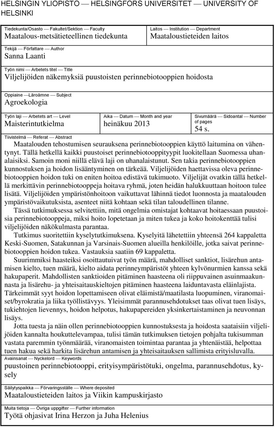 art Level Maisterintutkielma Aika Datum Month and year heinäkuu 2013 Sivumäärä Sidoantal Number of pages 54 s.