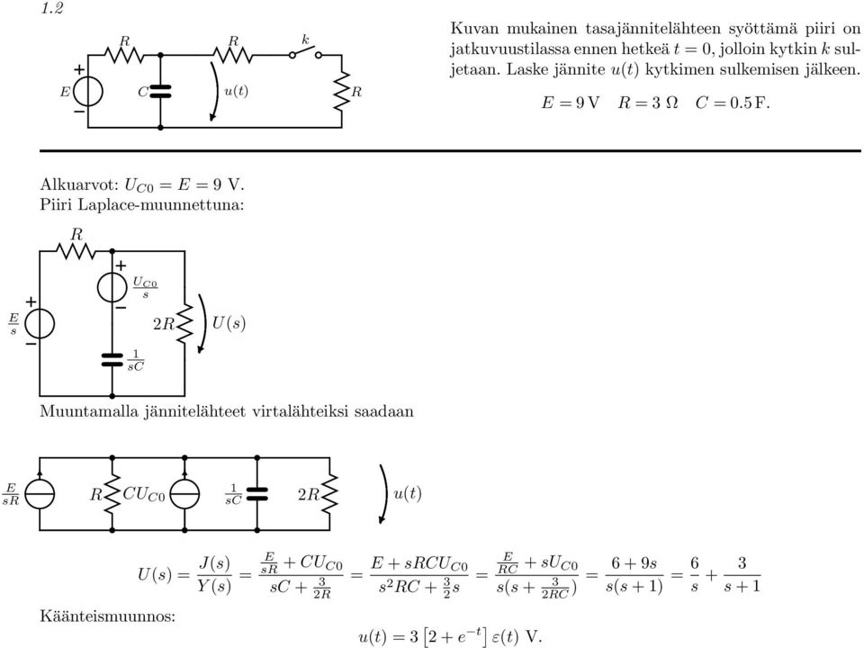 Piiri Laplace-muunnettuna: U 0 2 U() Muuntamalla jännitelähteet virtalähteiki aadaan U 0 2 u(t) U() = J() Y