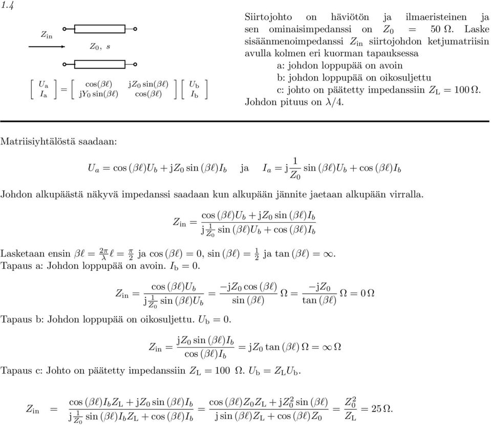 Johdon pituu on λ/4.