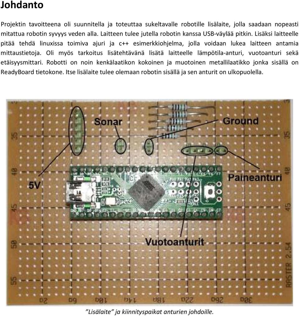 Lisäksi laitteelle pitää tehdä linuxissa toimiva ajuri ja c++ esimerkkiohjelma, jolla voidaan lukea laitteen antamia mittaustietoja.