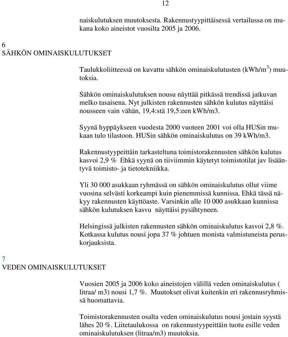 Nyt julkisten rakennusten sähkön kulutus näyttäisi nousseen vain vähän, 19,4:stä 19,5:een kwh/m3. Syynä hyppäykseen vuodesta 2000 vuoteen 2001 voi olla HUSin mukaan tulo tilastoon.