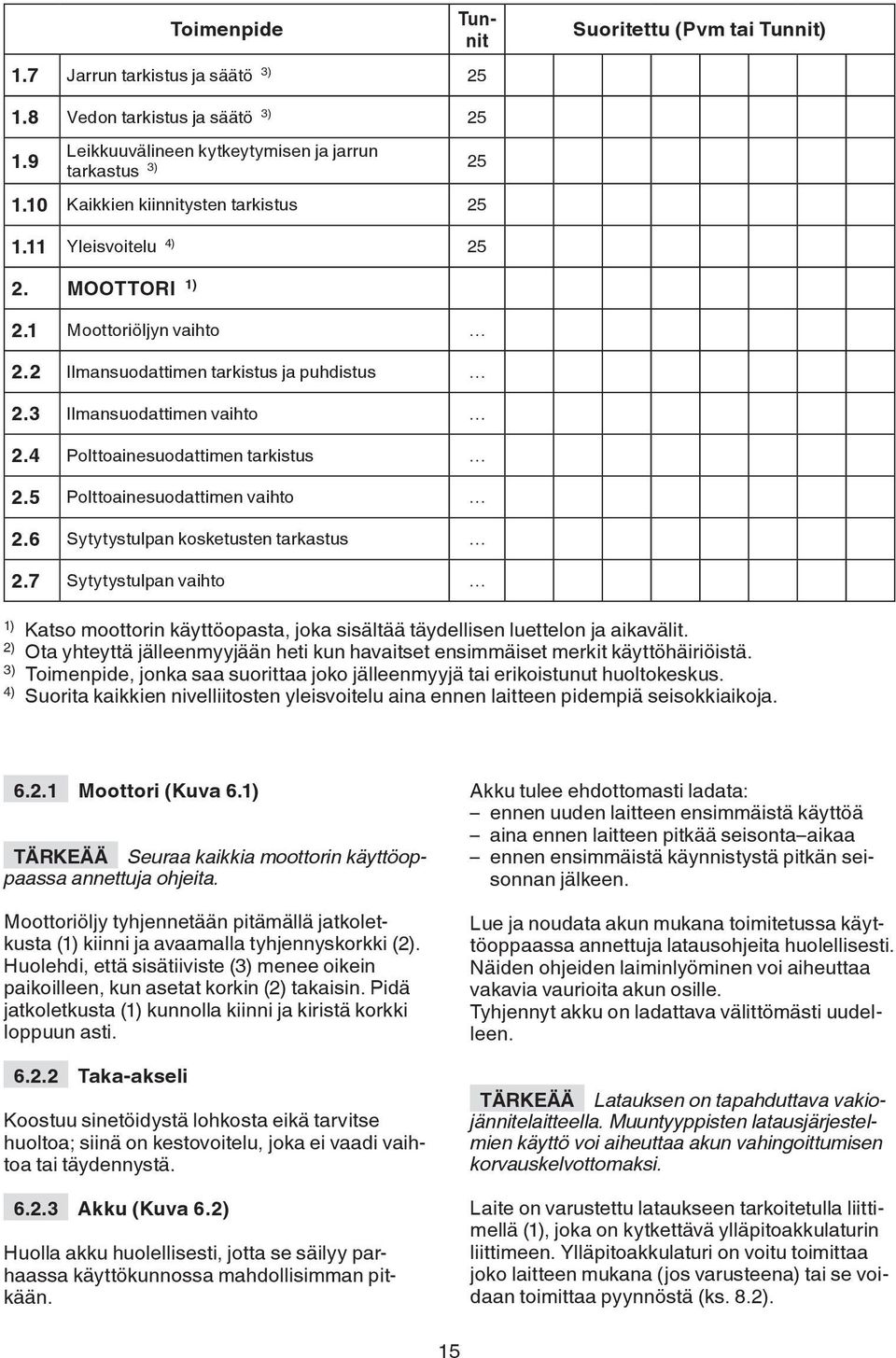 4 Polttoainesuodattimen tarkistus 2.5 Polttoainesuodattimen vaihto 2.6 Sytytystulpan kosketusten tarkastus 2.
