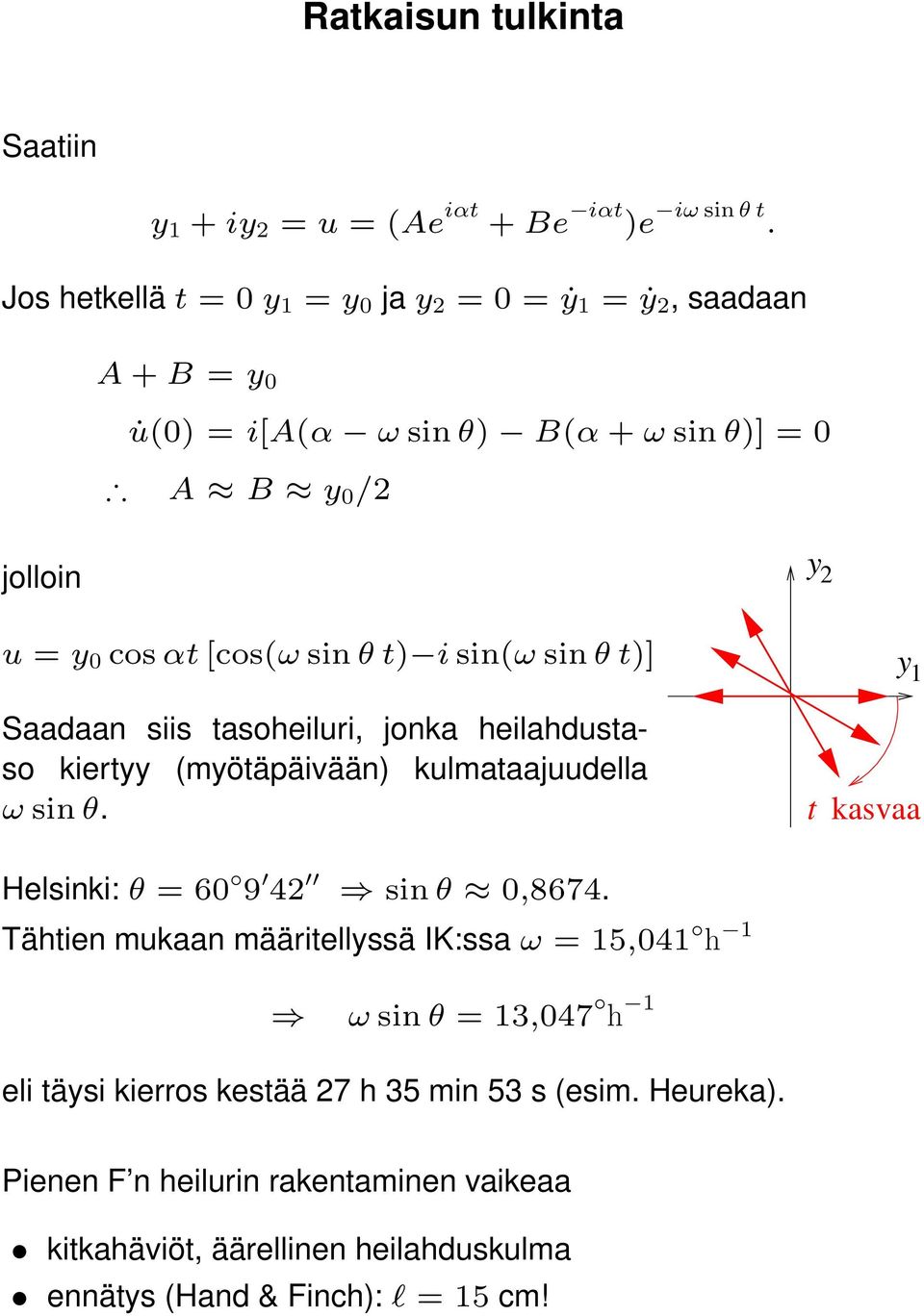 sin θ t) i sin(ω sin θ t)] Saadaan siis tasoheiluri, jonka heilahdustaso kiertyy (myötäpäivään) kulmataajuudella ω sin θ.