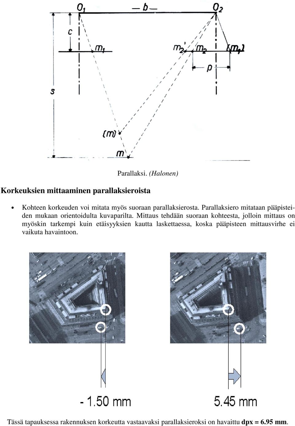 Parallaksiero mitataan pääpisteiden mukaan orientoidulta kuvaparilta.