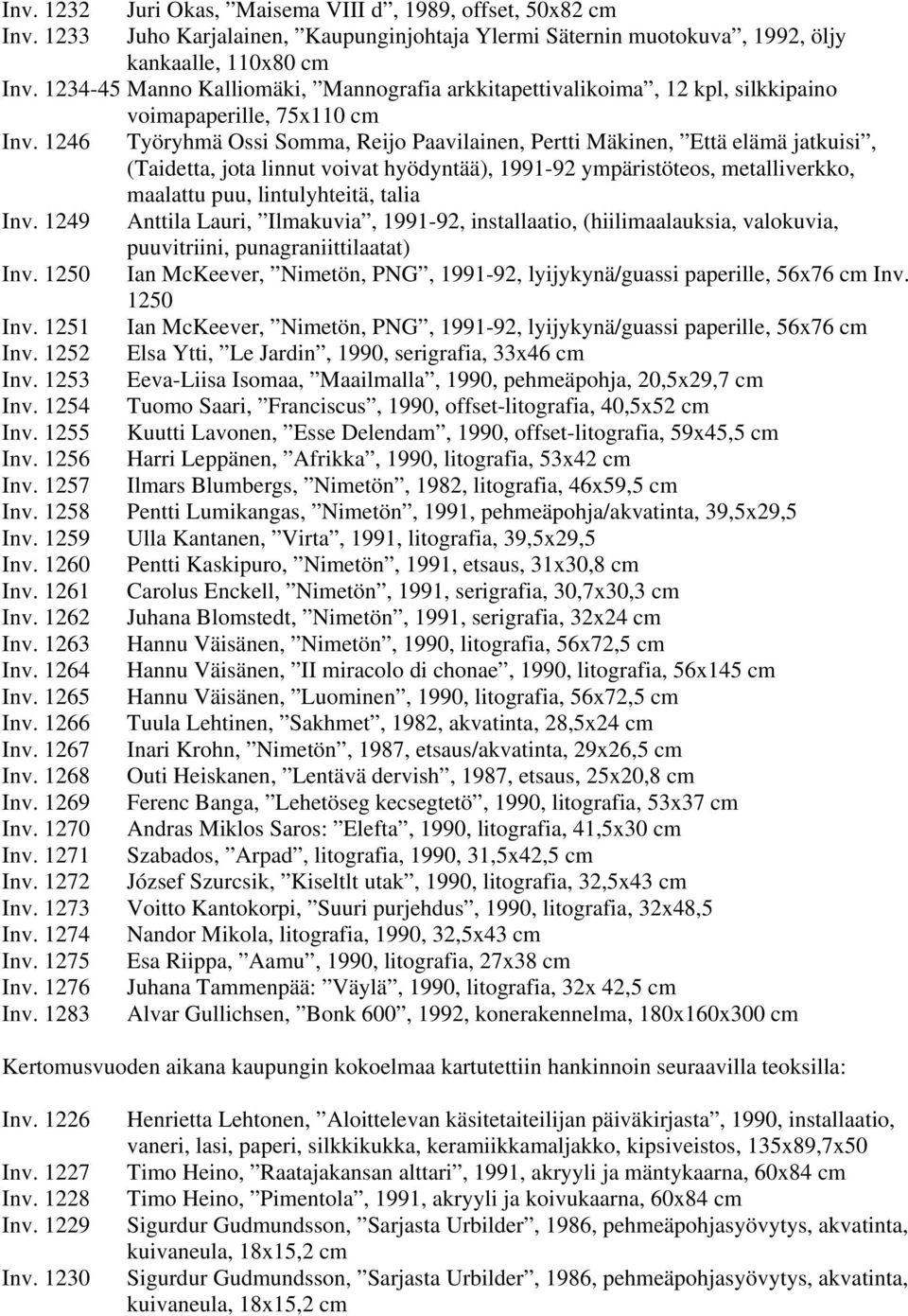 1246 Työryhmä Ossi Somma, Reijo Paavilainen, Pertti Mäkinen, Että elämä jatkuisi, (Taidetta, jota linnut voivat hyödyntää), 1991-92 ympäristöteos, metalliverkko, maalattu puu, lintulyhteitä, talia