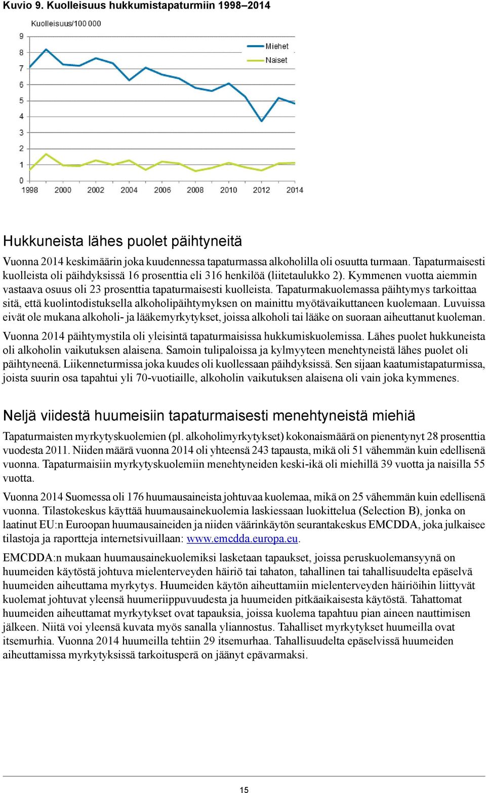 Tapaturmakuolemassa päihtymys tarkoittaa sitä, että kuolintodistuksella alkoholipäihtymyksen on mainittu myötävaikuttaneen kuolemaan.