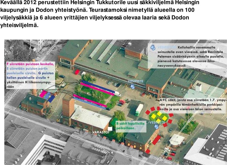 Teurastamoksi nimetyllä alueella on 100 viljelysäkkiä ja 6