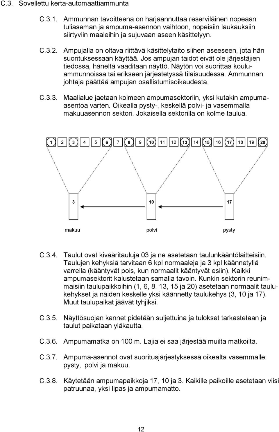 Ampujalla on oltava riittävä käsittelytaito siihen aseeseen, jota hän suorituksessaan käyttää. Jos ampujan taidot eivät ole järjestäjien tiedossa, häneltä vaaditaan näyttö.