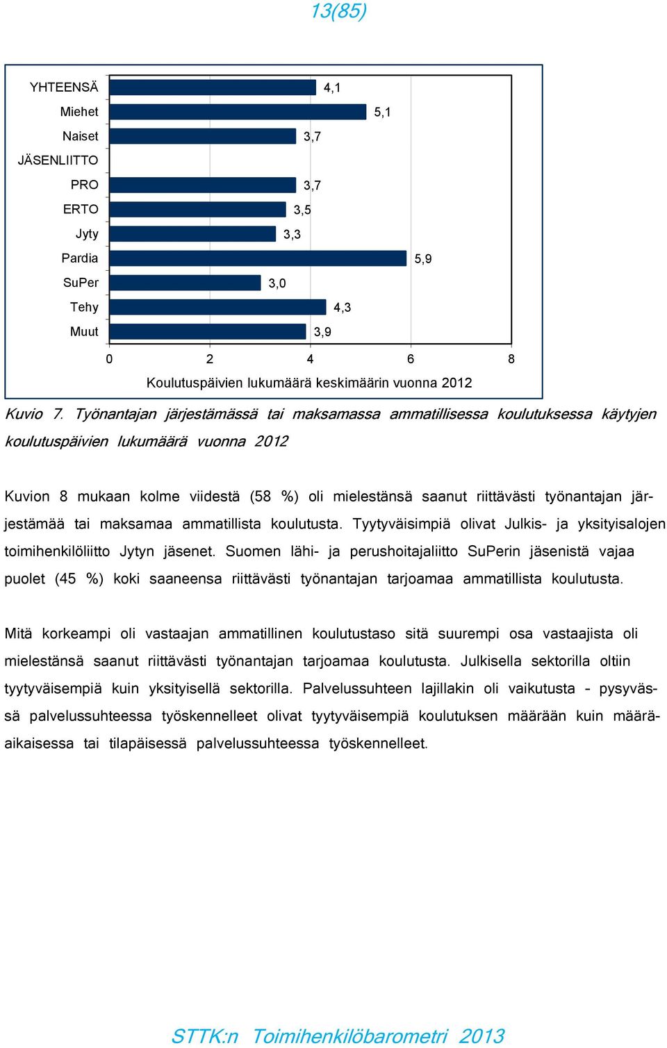 järjestämää tai maksamaa ammatillista koulutusta. Tyytyväisimpiä olivat Julkis- ja yksityisalojen toimihenkilöliitto Jytyn jäsenet.