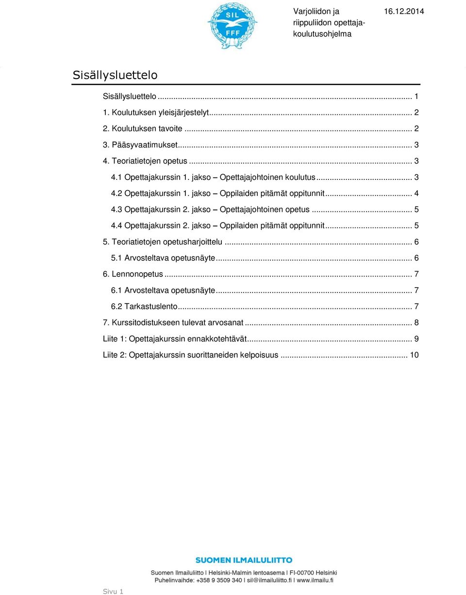 4 Opettajakurssin 2. jakso Oppilaiden pitämät oppitunnit... 5 5. Teoriatietojen opetusharjoittelu... 6 5.1 Arvosteltava opetusnäyte... 6 6. Lennonopetus... 7 6.