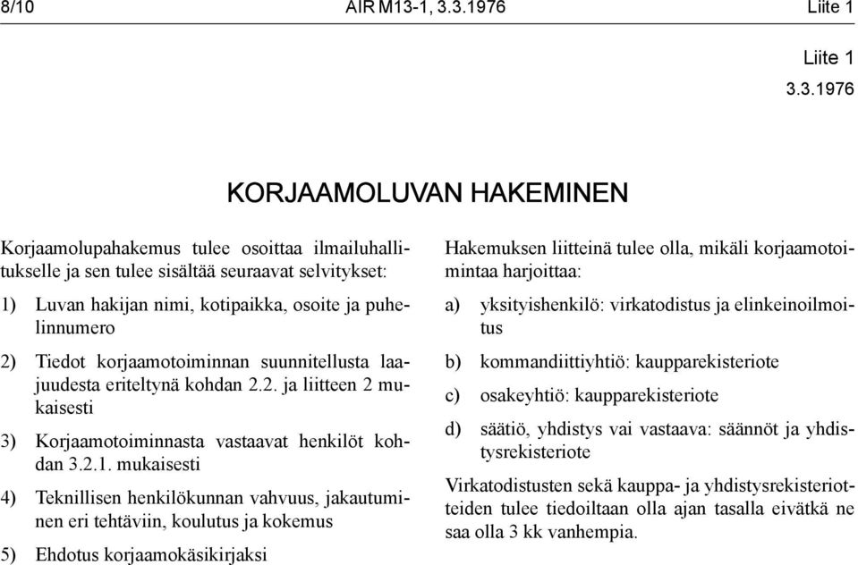 osoite ja puhelinnumero 2) Tiedot korjaamotoiminnan suunnitellusta laajuudesta eriteltynä kohdan 2.2. ja liitteen 2 mukaisesti 3) Korjaamotoiminnasta vastaavat henkilöt kohdan 3.2.1.