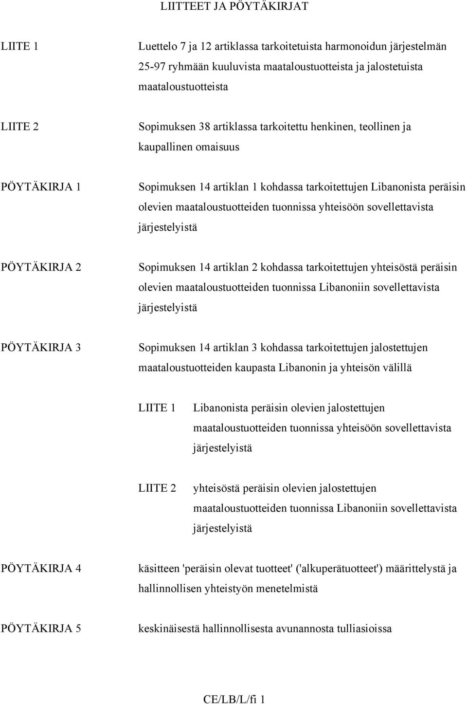 tuonnissa yhteisöön sovellettavista järjestelyistä PÖYTÄKIRJA 2 Sopimuksen 14 artiklan 2 kohdassa tarkoitettujen yhteisöstä peräisin olevien maataloustuotteiden tuonnissa Libanoniin sovellettavista