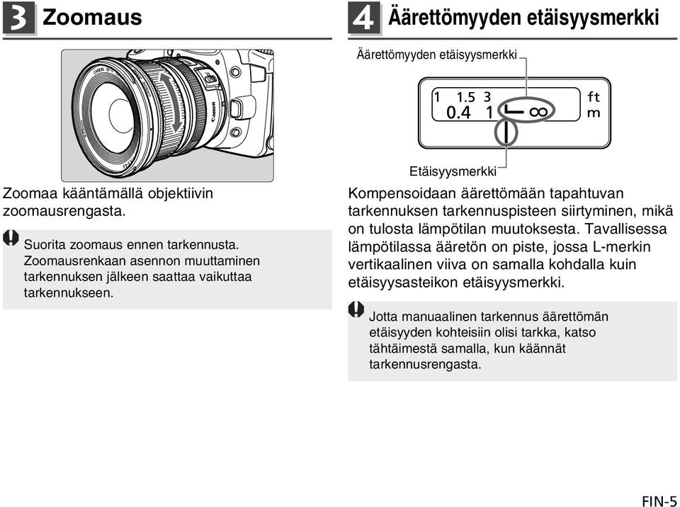 Etäisyysmerkki Kompensoidaan äärettömään tapahtuvan tarkennuksen tarkennuspisteen siirtyminen, mikä on tulosta lämpötilan muutoksesta.