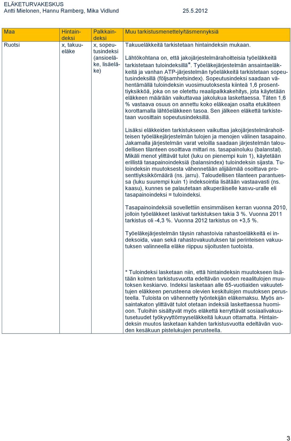 Työeläkejärjestelmän ansaintaeläkkeitä ja vanhan ATP-järjestelmän työeläkkeitä tarkistetaan sopeutusindeksillä (följsamhetsindex).