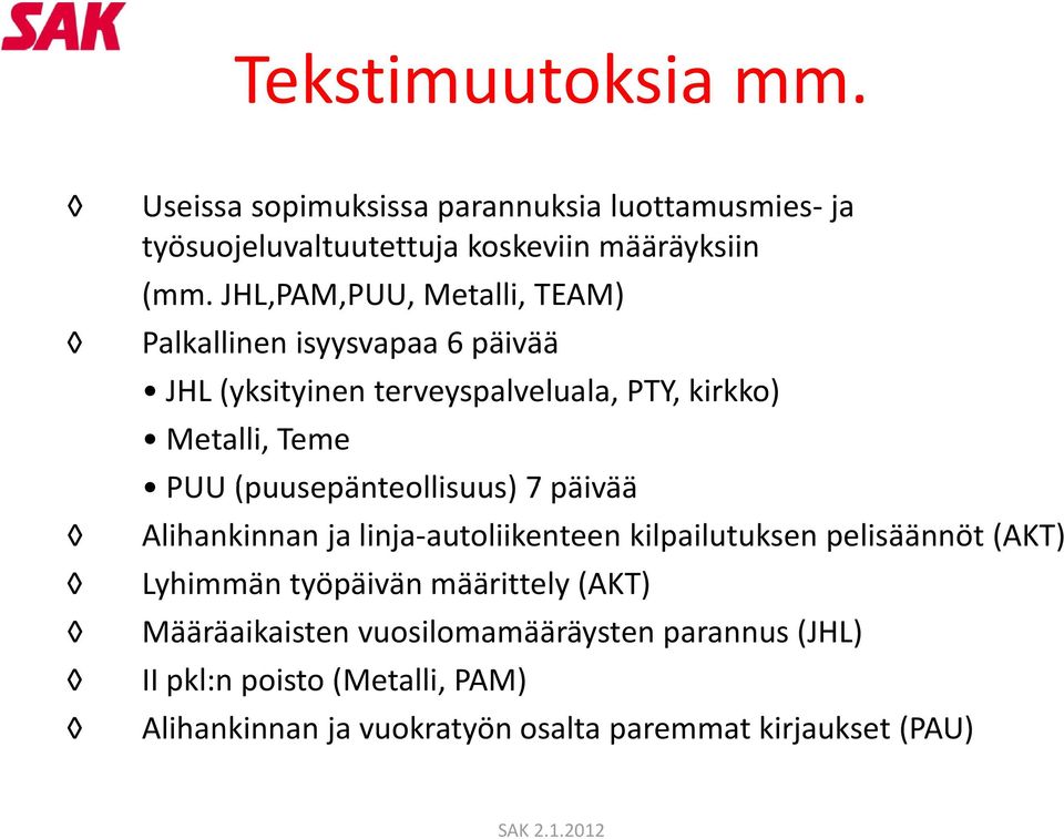 (puusepänteollisuus) 7 päivää Alihankinnan ja linja autoliikenteen kilpailutuksen pelisäännöt (AKT) Lyhimmän työpäivän määrittely