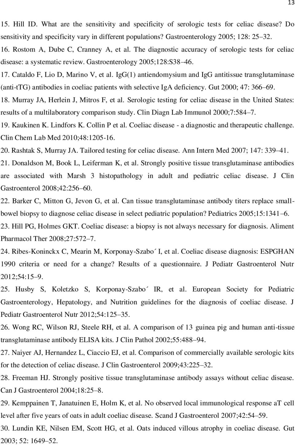 IgG(1) antiendomysium and IgG antitissue transglutaminase (anti-ttg) antibodies in coeliac patients with selective IgA deficiency. Gut 2000; 47: 366 69. 18. Murray JA, Herlein J, Mitros F, et al.