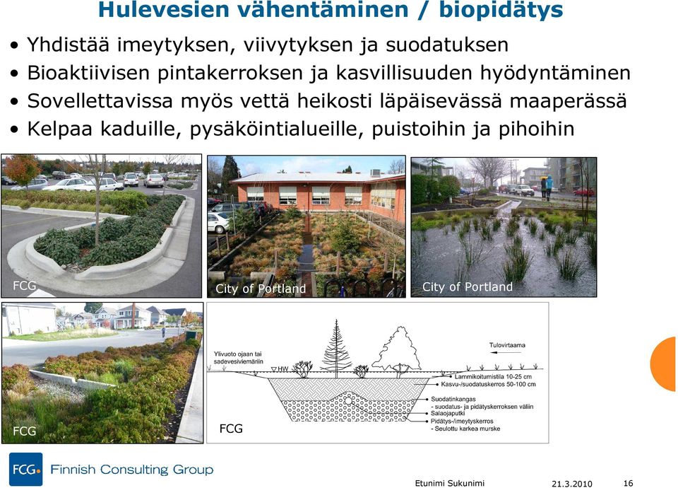 vettä heikosti läpäisevässä maaperässä Kelpaa kaduille, pysäköintialueille,