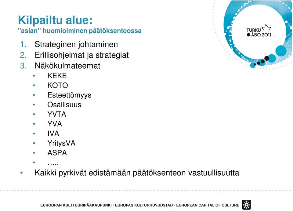 Näkökulmateemat KEKE KOTO Esteettömyys Osallisuus YVTA YVA