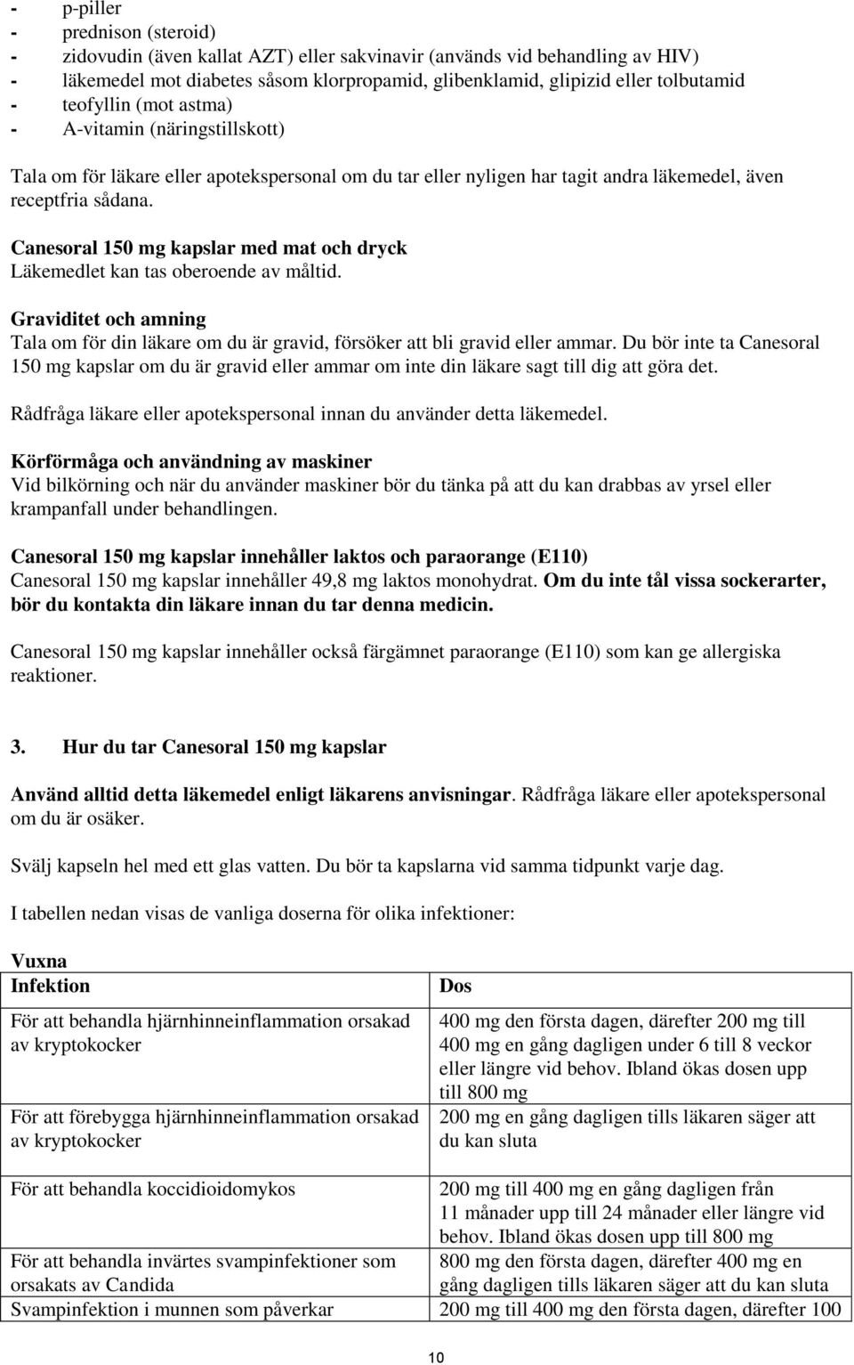 Canesoral 150 mg kapslar med mat och dryck Läkemedlet kan tas oberoende av måltid. Graviditet och amning Tala om för din läkare om du är gravid, försöker att bli gravid eller ammar.