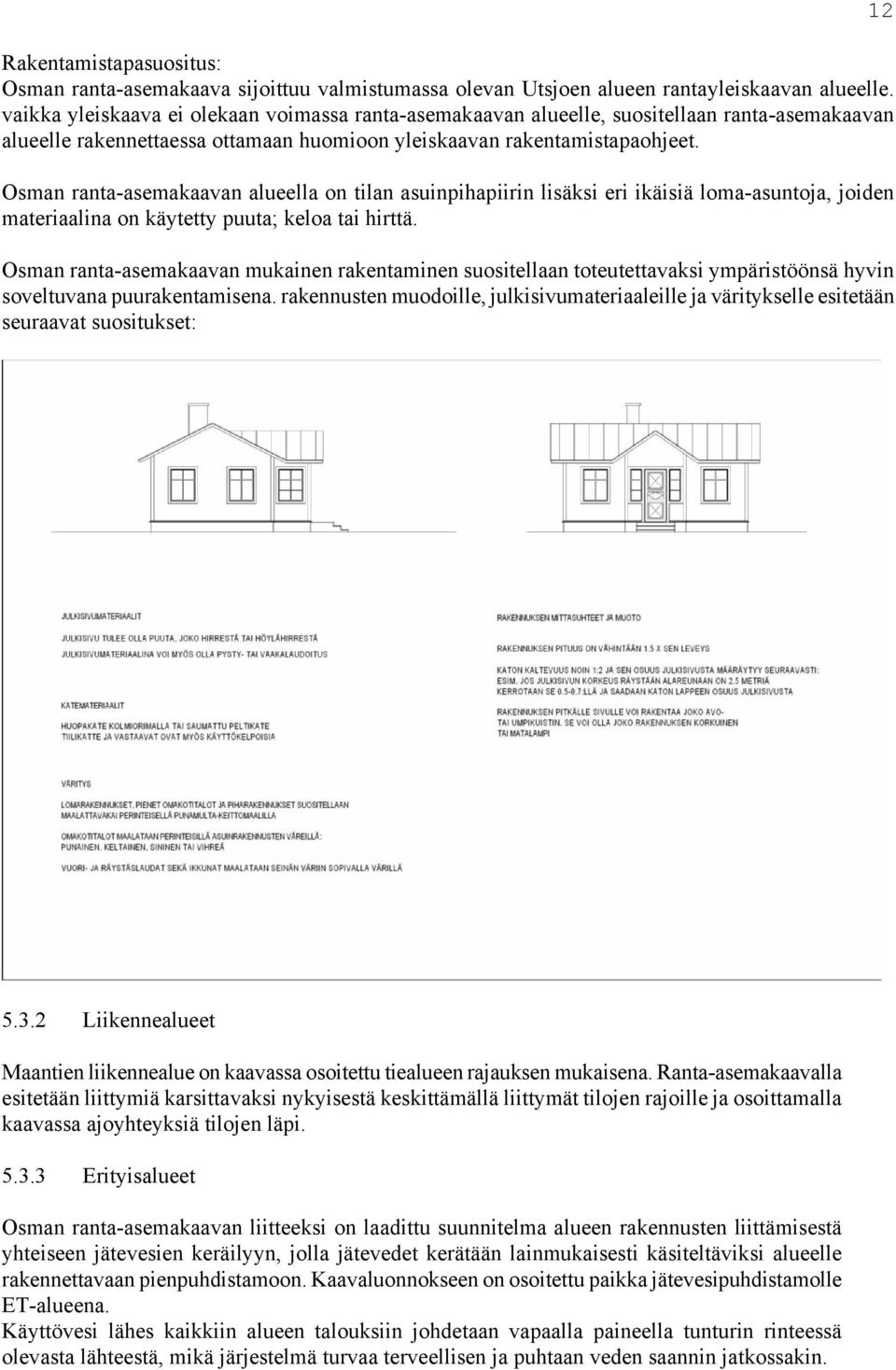 Osman ranta-asemakaavan alueella on tilan asuinpihapiirin lisäksi eri ikäisiä loma-asuntoja, joiden materiaalina on käytetty puuta; keloa tai hirttä.