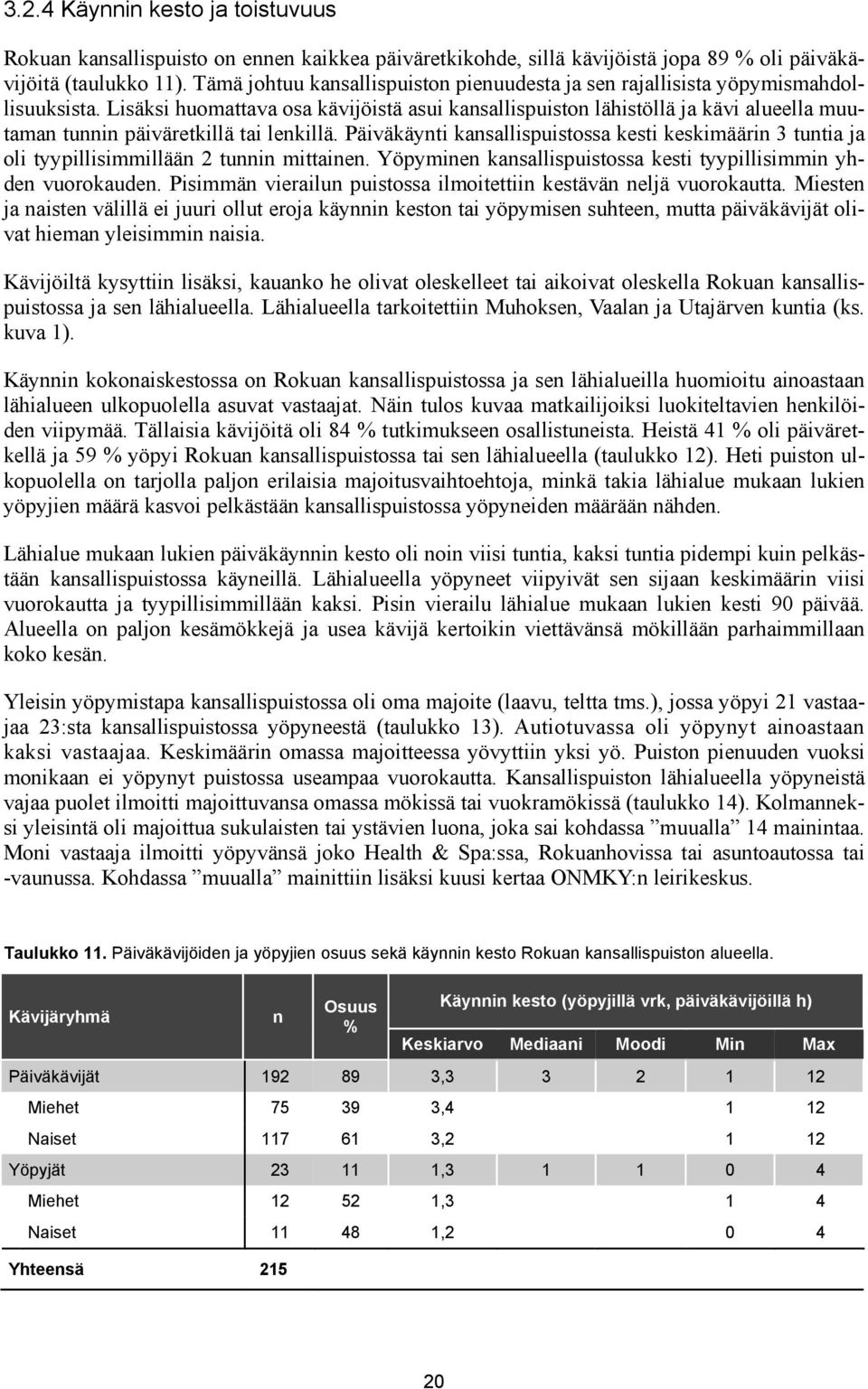 Lisäksi huomattava osa kävijöistä asui kansallispuiston lähistöllä ja kävi alueella muutaman tunnin päiväretkillä tai lenkillä.