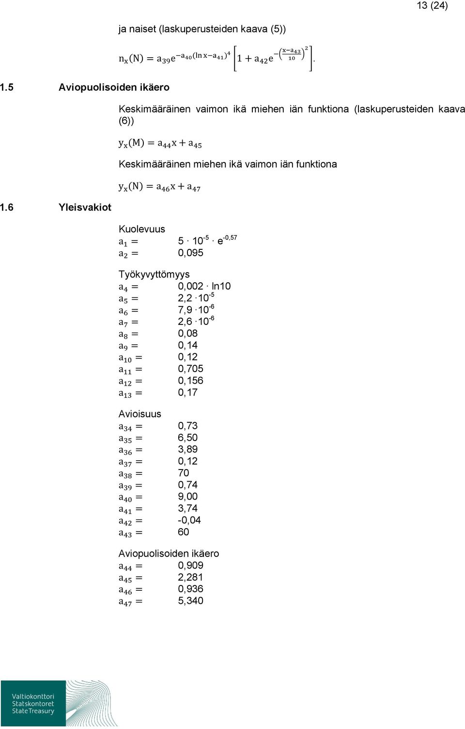 iän funktiona N j I I Kuolevuus 5 10-5 e -0,57 0,095 Työkyvyttömyys I 0,002 ln10 2,2 10-5 7,9 10-6 2,6 10-6 0,08 0,14 H 0,12 0,705