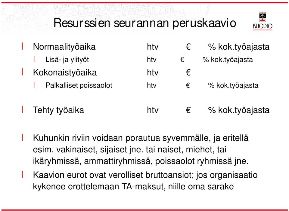 työajasta Kuhunkin riviin voidaan porautua syvemmälle, ja eritellä esim. vakinaiset, sijaiset jne.