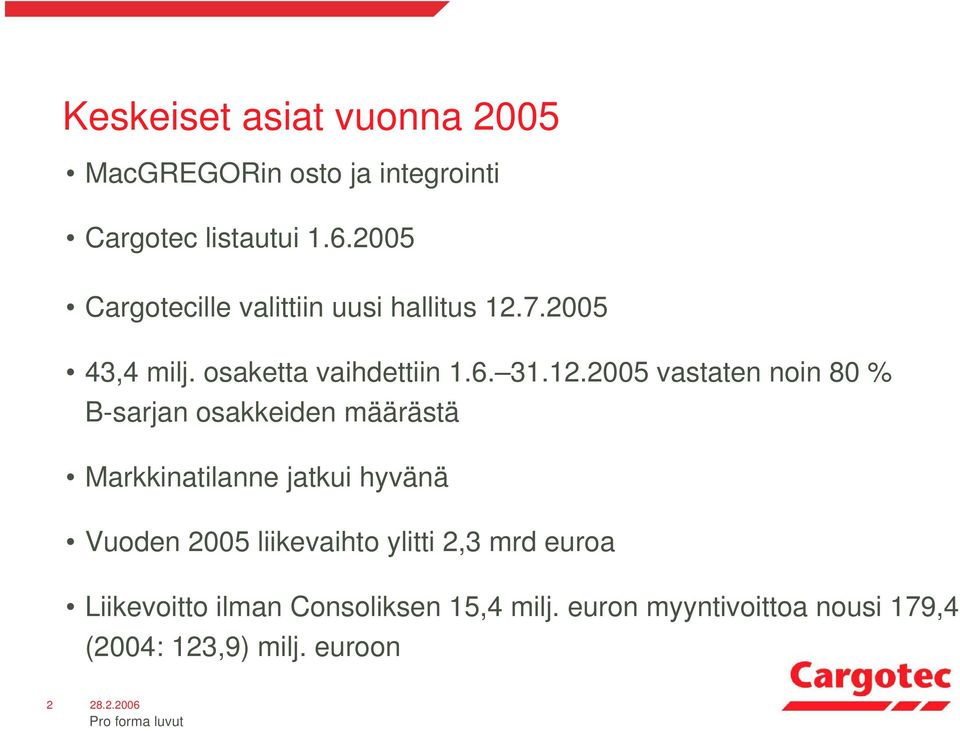 7.2005 43,4 milj. osaketta vaihdettiin 1.6. 31.12.