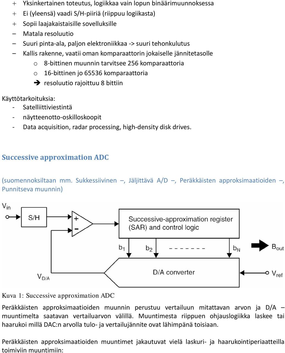 resoluutio rajoittuu 8 bittiin Käyttötarkoituksia: - Satelliittiviestintä - näytteenotto-oskilloskoopit - Data acquisition, radar processing, high-density disk drives.