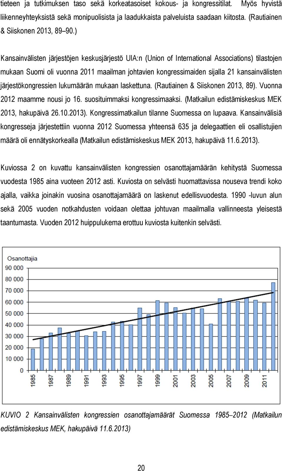 ) Kansainvälisten järjestöjen keskusjärjestö UIA:n (Union of International Associations) tilastojen mukaan Suomi oli vuonna 2011 maailman johtavien kongressimaiden sijalla 21 kansainvälisten