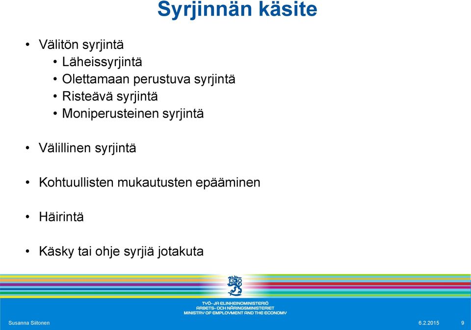 syrjintä Syrjinnän käsite Kohtuullisten mukautusten epääminen