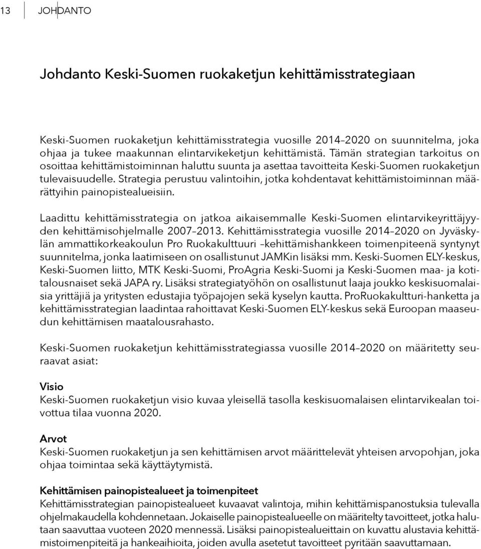 Strategia perustuu valintoihin, jotka kohdentavat kehittämistoiminnan määrättyihin painopistealueisiin.