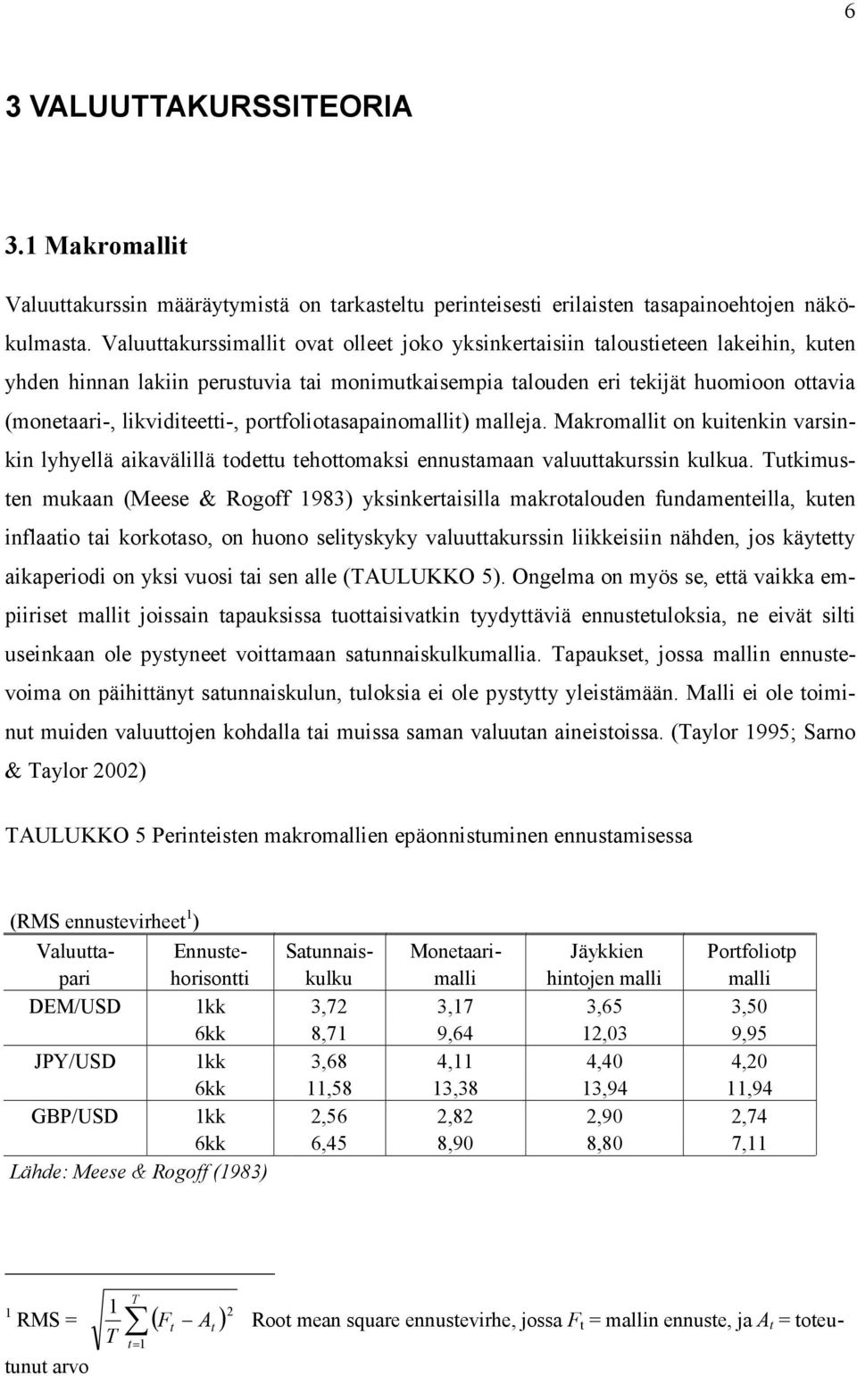 likviditeetti-, portfoliotasapainomallit) malleja. Makromallit on kuitenkin varsinkin lyhyellä aikavälillä todettu tehottomaksi ennustamaan valuuttakurssin kulkua.